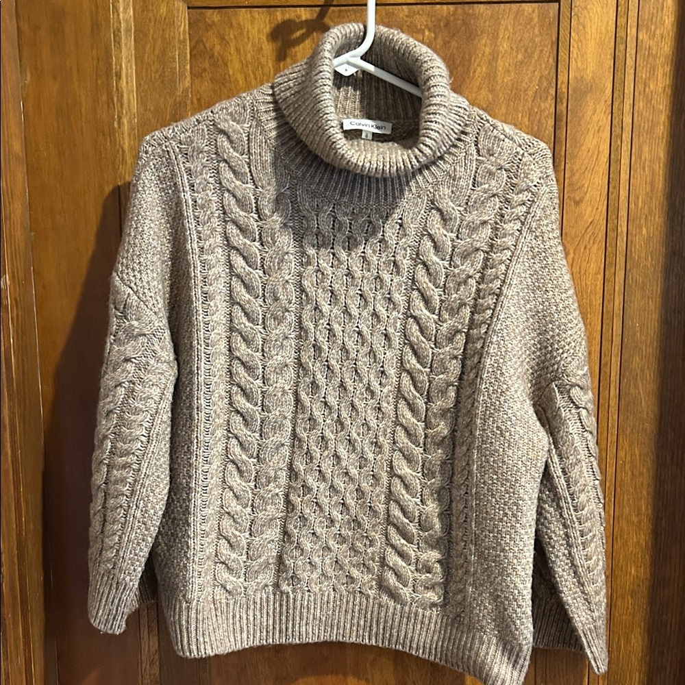 Calvin Klein Brown Cable Knit Turtleneck Sweater